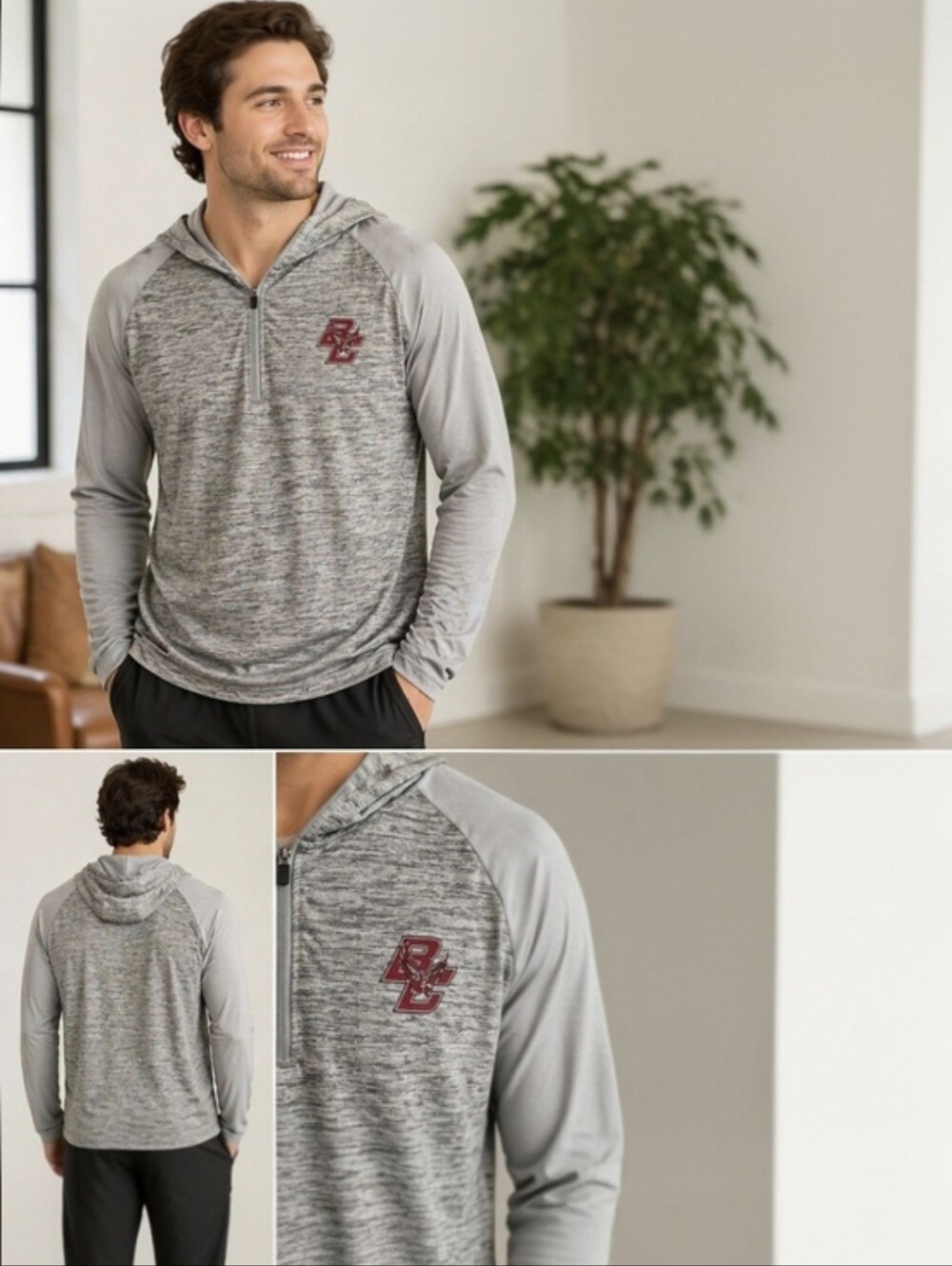 Colosseum Boston College Eagles BC Gray Quarter Zip Hooded Pullover Men’s XL